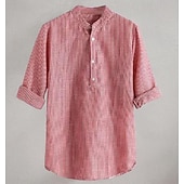 economico Camicie Popover da Uomo-Per uomo Camicia Camicia con colletto cinese Camicia con colletto alla coreana Camicia Estiva Camicia casual Camicia da Spiaggia Nero Blu Rosso Manica Lunga A righe Colletto alla coreana Vacanza Ferie