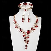 economico Parure di gioielli-Set di gioielli 4 pezzi Vetro Lega Anelli Orecchini Collane Bracciali Per donna Elegante Vintage Moda geometrico Di forma geometrica Parure di gioielli Per Matrimonio Feste Invitati del matrimonio