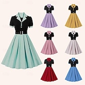 levne Šaty-Retro 50. léta Šaty A-Line šaty Houpací šaty Puntíky Přehnutý Dámské Rande loučení se svobodou nevěsty Dospělé Šaty Šaty pro návrat domů Léto Jaro