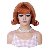 levne Syntetické trendy paruky-měděná paruka pro ženy krátká kudrnatá retro úlová paruka s ofinou zázvor 70. léta 80. léta syntetická kostýmní paruka pro halloween cosplay denní použití