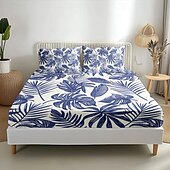 cheap Sheets &amp; Pillowcase-Leaves Spring Pattern Fitted Sheet Set 100% Cotton Ultra Soft Breathable Silky Bed Sheets Deep Pocket Bedding Sheets 3 Piece Queen King Size