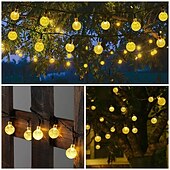 abordables Lumières de cordes solaires-Guirlande lumineuse solaire d&#039;extérieur, 10 m, 50 LED, guirlande lumineuse de Noël étanche avec 8 modes, design boule de cristal pour Noël, jardin, pelouse, porche, belvédère&amp;amp;décor de bistrot