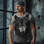 voordelige T-shirts met dierenprint-Voor heren Grafisch dier Wolf T-shirt Korte mouw T-shirt 3D-afdrukken Strakke ronde hals Overhemd Ontwerper Retro vintage Casual Buitensporten Feestdagen Uitgaan Khaki Donkergrijs Grijs Lente zomer