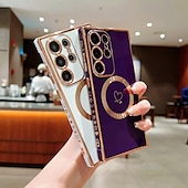 economico Cover Samsung-telefono Custodia Per Samsung Galaxy S24 S23 S22 S21 Ultra Plus S25 Ultra Per retro Supporta la ricarica wireless Resistente agli urti Con cuori TPU Placcatura