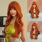 economico Parrucche trendy sintetiche-lunghe parrucche ondulate viola con frangia 26 pollici ricci sintetici parrucche ombre resistenti al cuore per le donne cosplay di feste quotidiane usate