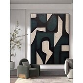 preiswerte Abstrakte Gemälde-Beiges Wabi-Sabi-Ölgemälde, handgefertigte Wandkunst, schwarzes beiges abstraktes Gemälde, großes schwarzes, minimalistisches Ölgemälde, Wandkunst, beige strukturiertes Leinwandgemälde, neutrale