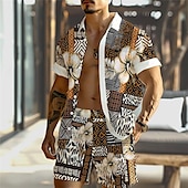 economico Set di camicie stampate da uomo-Per uomo Floreale Motivo Geometrico Etnico 2 pezzi Set di camicie Camicia hawaiana estiva Manica Corta Pantaloni corti Collo ripiegato Vacanza Hawaiano All&#039;aperto Camicia hawaiana Ferie Bottoni Tasca