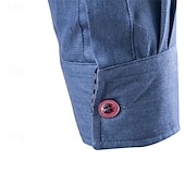 preiswerte Business Casual-Herren Hemd leinenhemd Hemd aus Baumwollleinen Sommerhemd Strandhemd Knopfhemd Glatt Hawaiianisch Festtage Blau Dunkelblau Langarm Kargen Frühling &amp; Herbst Bekleidung Spleißen