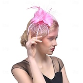 levne Svatební čelenka-Fascinátory Klobouky Doplňky do vlasů Organza 30. léta Cylindr Závojový klobouk Dostih koktejl Elegantní Vinobraní S Peří Mašličky Přílba Pokrývky Hlavy