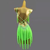 halpa kilpailumekko-Latinotanssi Tanssiasut Leninki Tupsuilla Puhdas Väri Liitos Naisten Suoritus Kouluts Hihaton Chinlon Spandex