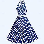 billiga Klänningar-Retro Vintage 1950-tals Grease Outfits Rockabilly Klänning A-linje Klänning Sväng Klänning Prickiga Finstilt Klänning Kvinno Halloween Karneval Maskerad Dagligt Slitage Vuxnas Klänning