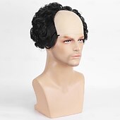 voordelige Feestpruiken-Korte Bruine Oude Mannen Pruik Fluffy Kale Hoofdpruik Synthetische Cosplay Pruiken Halloween Pruiken
