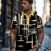 abordables Polo géométrique pour homme-Homme Géométrique Chemise de golf Manche Courte Polos Chemises à Col Occasionnel Tenue de plage Vêtements de vacances Tenues de fête Boutons Impression 3D Été Jaune Bleu