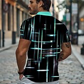 abordables Polo géométrique pour homme-Homme Géométrique Chemise de golf Manche Courte Polos Chemises à Col Occasionnel Tenue de plage Vêtements de vacances Tenues de fête Boutons Impression 3D Été Jaune Bleu