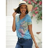 cheap Humor&amp;Quotes tee-Women&#039;s T Shirt Blouse Basic Modern Print T-shirt Sleeve Short Sleeve Regular Tops V Neck Street Daily Blue Summer