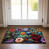 cheap Doormats-Mexico Folk Art Flowers Doormat Non-Slip Oil Proof Rug Indoor Outdoor Mat Bedroom Decor Bathroom Mat Entrance Rug Door Mat