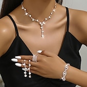 billige Smykkesett-Smykke Sett 5stk Strass Legering Ringer Øredobber Halskjeder Armbånd Dame Elegant Mote Luksus geometriske Geometrisk Form Smykkesett Til Bryllup jubileum Bryllupsgjest