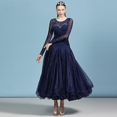 voordelige Ballroom danskleding-Ballroomdansen Kleding Strass Pure Kleur Dames Prestatie Opleiding Lange mouw Polyester