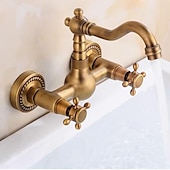 abordables Robinets de lavabo-Robinet lavabo - Rotatif / Classique Laiton Antique Montage Extérieur Mitigeur deux trousBath Taps