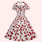 olcso Ruhák-Retró 1950-es Rockabilly Ruhák A-Line ruha Swing ruha Gyümölcs Női Mindszentek napja Farsang Álarcos mulatság Hétköznapi viselet Lánybúcsú Felnőttek Ruha Hazatérő ruhák