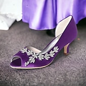 abordables Semi-formel-Femme Chaussures de mariage Chaussures bling-bling Chaussures scintillantes Chaussures de mariée Strass Talon de chaton Bout ouvert Elégant Satin Mocassins Argent Blanche Ivoire