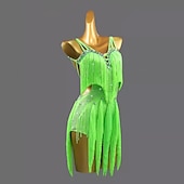 halpa kilpailumekko-Latinotanssi Tanssiasut Leninki Tupsuilla Puhdas Väri Liitos Naisten Suoritus Kouluts Hihaton Chinlon Spandex