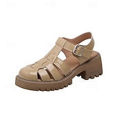 economico Sandali da donna-sandali da pescatore bianchi da donna con suola spessa e cinturino con fibbia, scarpe vintage in similpelle chiuse per l&#039;estate, l&#039;uso quotidiano e gli outfit casual