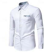 baratos camisas masculinas não de ferro-Homens Camisa Social camisa de verão Camisa casual camisa de praia camisa de colarinho camisa de botão Preto Branco Azul Marinha Manga Longa Estampado Cashemere Lapela Férias Havaiana Bolsos Roupa