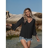 economico Top in Pizzo-Bluse Eleganti in Pizzo per Donna con Occhielli Camicia Boho a Maniche 3/4 Collo a V Petits Romantici da Indossare in Estate e Vacanza Nero Arancione Estate Primavera