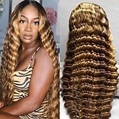 economico Parrucche lace front capelli veri-parrucca con riflessi dei capelli ishow parrucca onda profonda sciolta parrucca anteriore in pizzo 4x4 parrucche in pizzo trasparente hd
