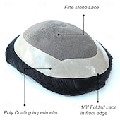 preiswerte Toupets-Toupet für Männer mit 100 % reinem Echthaar, Mono-Oberteil mit Poly-Beschichtung um die Kappe, Herren-Perücke, Basisgröße 6 x 8 Zoll, natürliche Wellen-Haarteile, Ersatz für Männer, System aus Schwarz