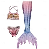 economico Costume da bagno a sirena-Bambino Da ragazza Tre pezzi Costume da bagno da sirena Costumi da bagno Esterno Bilance Costumi da bagno 2-12 anni Estate Bianco Giallo