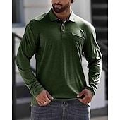preiswerte Klassisches Poloshirt für Herren-Herren Poloshirt aus Baumwolle Golfhemd Arbeit Casual Kargen Langarm Basic Modern Glatt Taste Tasche Frühling &amp; Herbst Regular Fit Dunkelrot Wein Aprikose Dunkelgrau Wasserblau Schwarz Poloshirt aus