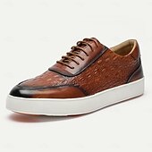 abordables Baskets en cuir haut de gamme-Homme Basket Baskets habillées Cuir Cuir de vachette pleine fleur italien Antidérapantes Lacet Noir Marron