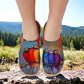 cheap Women&#039;s Sneakers-Women&#039;s Sneakers Flats Slip-Ons Print Shoes Slip-on Sneakers Daily Travel Bird Painting Flat Heel Vacation Casual Comfort Canvas Loafer Light Red Blue Green