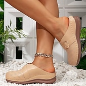 billiga Träskor och tofflor till damer-Dam Tofflor Bohem Plattformsandaler Höjdökande Skor Semester Strand Sommar Spänne Platå Rundtå Elegant bohemliv Semester Imitationsläder Loafers Brun Beige
