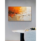 preiswerte Abstrakte Gemälde-Handbemaltes abstraktes orangefarbenes minimalistisches Ölgemälde auf Leinwand, original moderne strukturierte Wandkunst, individuelles, prägnantes Gemälde, großes Wohnzimmer, Heimdekoration, ohne