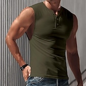 preiswerte Fitness Tank-Tops-Herren Tank Top Weste Unterhemd Ärmelloses Shirt Ärmellos Henley Frühling &amp; Sommer Einfach Mode Designer Basic Urlaub Straße Ausgehen Schwarz Weiß Marineblau Top T-Shirt für Herren