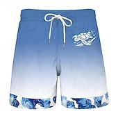 お買い得  オーシャンプリント-男性用 カメ スイムショーツ ボードショーツ スイミングトランクス ミディアムウエスト 旅行度假风 ハワイアン ホリデー バケーション 祝日 ビーチ ドローストリング メッシュ裏地付き 弾性ウエスト デザイナー 衣類