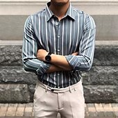 preiswerte Herrenhemd zum Knöpfen-Herren Hemd Sommerhemd Freizeithemd Strandhemd Knopfhemd Gestreifte Hemden Schwarz Weiß Blau Langarm Gestreift Umlegekragen Urlaub Ferien Button-Down Bekleidung Polyester Mode Lässig Bequem