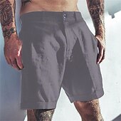 levne podnikání-Pánské Lněné šortky Letní šortky Plážové šortky Tlačítko Kapsy Bez vzoru Pohodlné Prodyšné Krátký Dovolená Plážové Směs len / bavlna Havajské Cikánský Černá Bílá