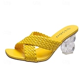 economico Slip-ons e mocassini da donna-sandali bianchi intrecciati da donna - punta aperta, tacco spesso trasparente, scarpe estive alla moda per abbigliamento casual e da festa