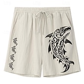 billige Klassisk-bekymringsløst interlude x joshua jo menns fish printed ferie strand lin shorts