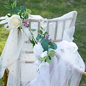 olcso Mr és Mrs Wedding-4 db esküvői folyosó virágdísz ceremóniához széktámla virág szett 4 rózsaszín esküvői folyosó pad virág dekoráció menyasszonyi zuhany műflóval