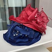 levne Fascinátory-Fascinátory Klobouky Doplňky do vlasů Polyester Kbelík Se širší krempou Slamák Ležérní Dovolená Elegantní Vinobraní S Peří Umělé perly Přílba Pokrývky Hlavy