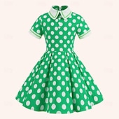 preiswerte Kleider-Retro Vintage 1950er Rockabilly Midlänge Kleid Swing-Kleid Ausgestelltes Kleid Tupfen Damen Maskerade Maskerade Date Junggesellinnenabschiedsparty Kinder Kleid Abschlussballkleider Frühling &amp; Sommer