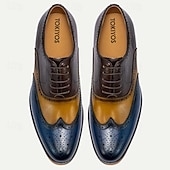 cheap Premium Leather Sneakers-Men&#039;s Dress Sneakers Leather Italian Full-Grain Cowhide Slip Resistant Lace-up Brown / Blue