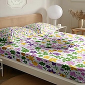 cheap Sheets &amp; Pillowcase-Floral Spring Fitted Sheet Set Ultra Soft Breathable 100% Cotton Silky Bed Sheets Deep Pocket Bedding Sheets 3 Piece Queen King Size