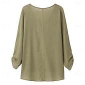 voordelige Overhemden-Dames Overhemd Blouse Katoenen linnen overhemden Effen Basic Lange mouw V-hals Lange tops Casual Dagelijks Zwart Wit Blozend Roze Leger Groen blauw Zomer Lente
