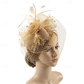 levne Svatební čelenka-Fascinátory Klobouky Doplňky do vlasů Organza Se širší krempou Cylindr Závojový klobouk Dostih koktejl Elegantní Vinobraní S Peří Mašličky Přílba Pokrývky Hlavy